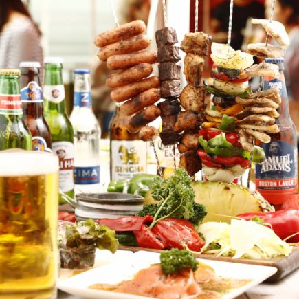 【毎日3時間プレミアム飲み放題付】肉満載！本格BBQ串4種食べ放題コース【5980円→4980円】