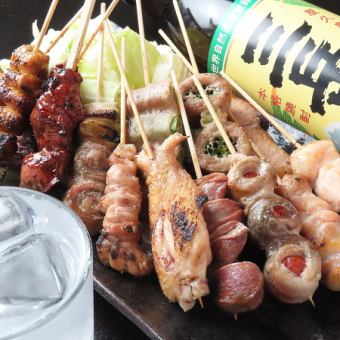 【当日OK】120分飲み放題付♪串盛り/よだれ鶏/豚軟骨など人気メニュー集結★4000円コース(税込)