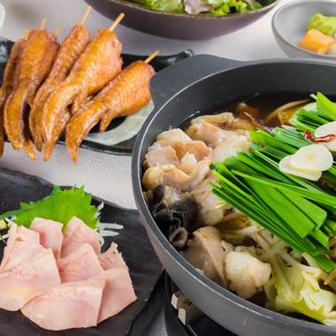 [附2小時無限暢飲]博多內臟火鍋雞肉生魚片套餐4,500日元