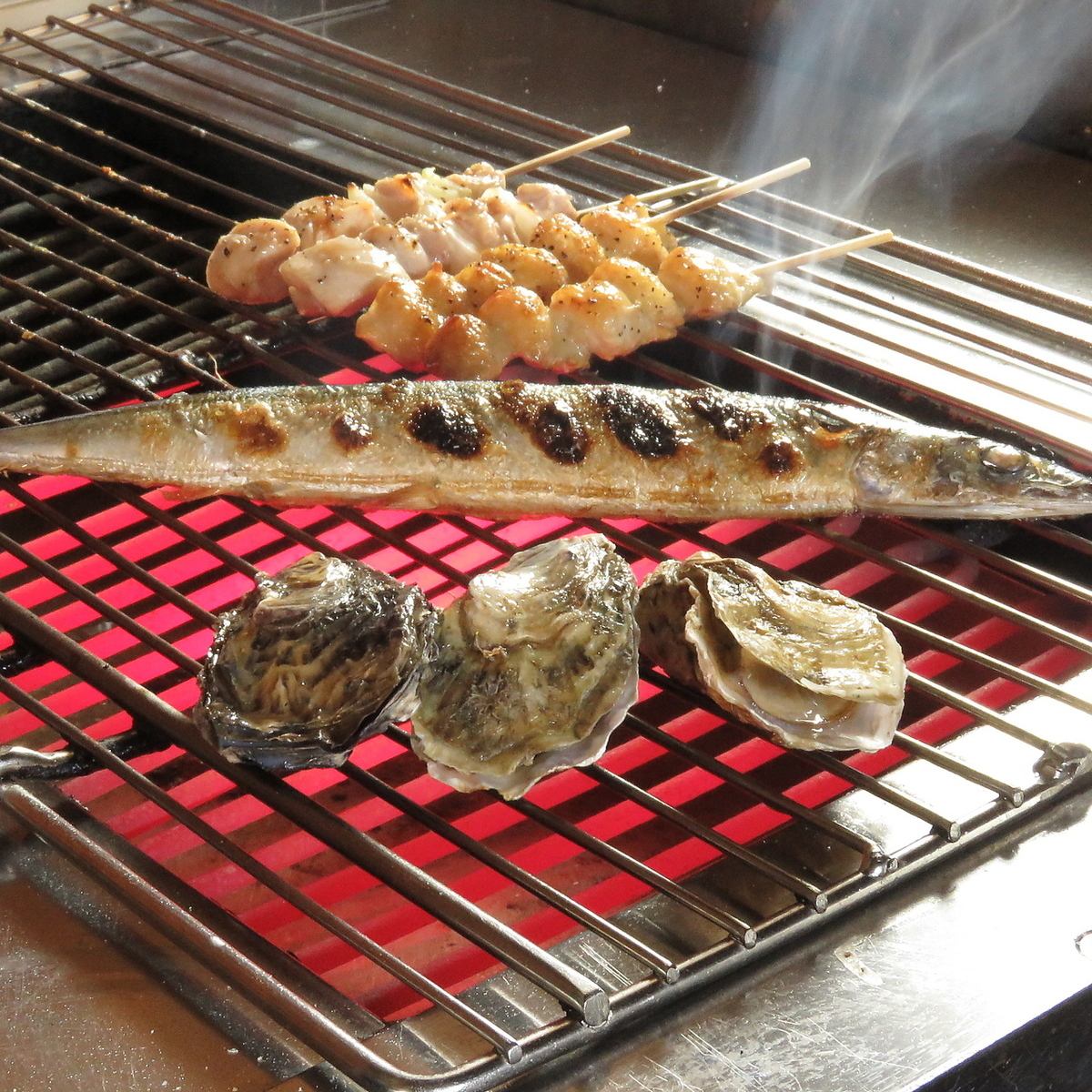 【炉端焼きのお店】地物の名産の食材をふんだんに使用してます♪