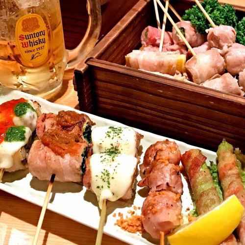 The specialty "vegetable roll skewers" prepared in the store one by one with all your heart