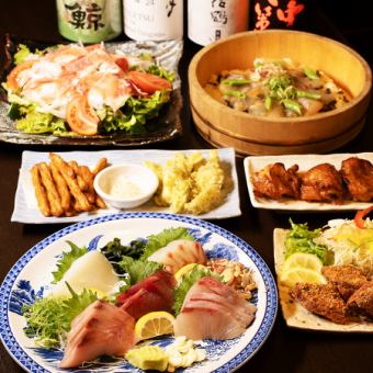 【こだわり春宴会コース】鮮魚五種盛り/鯛のあつ飯/サーモンザンギ等全7品+2時間飲放題付6,000円