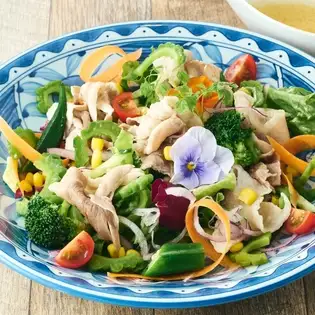 十种蔬菜沙拉,以及阿古猪肉涮涮锅