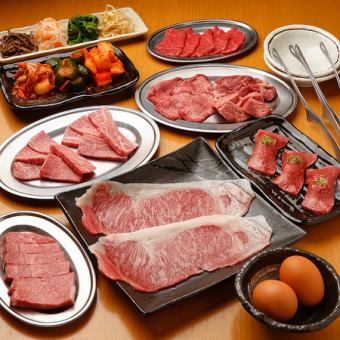 지극히 사치스러운 고기 다진! 니쿠로 구이, 특선 스테이크, 엄선 고기 초밥 [프리미엄 코스] 6000 엔