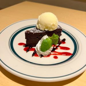 Chocolate Gateau with Vanilla Ice Cream