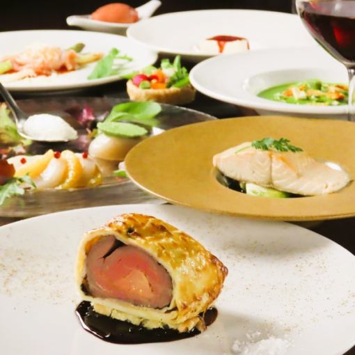 「法式全套」牛里脊肉、鹅肝、樱花鳟鱼等7种豪华料理 10,000日元