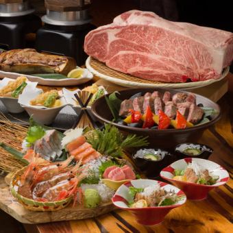 4月：北海道牛沙朗×著名的热蒸蛋奶冻×时令食材的“豪华”套餐120分钟，含无限畅饮6,000日元