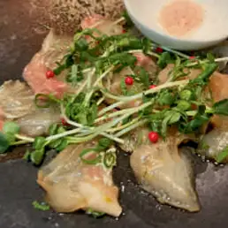 岩塩で食べる真鯛のカルパッチョゆず風味