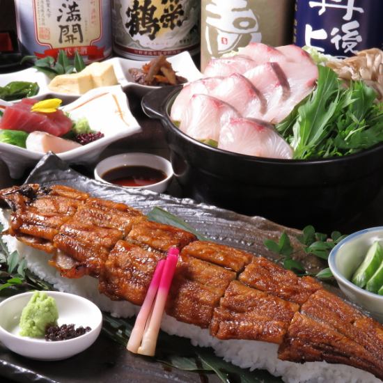 蒲烧鳗鱼饭、野生鱼生鱼片等还有很多京都酒◎