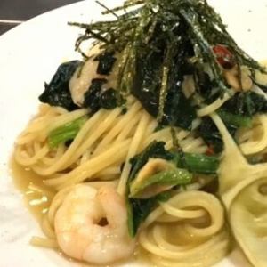 日式虾仁菠菜意面