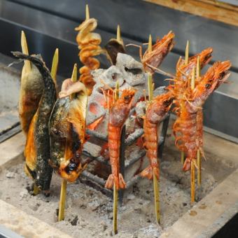 【C】炭焼き＋懐石＋鮨コース（120分飲み放題付き）