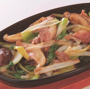 Teppanyaki duck with green onion and ginger