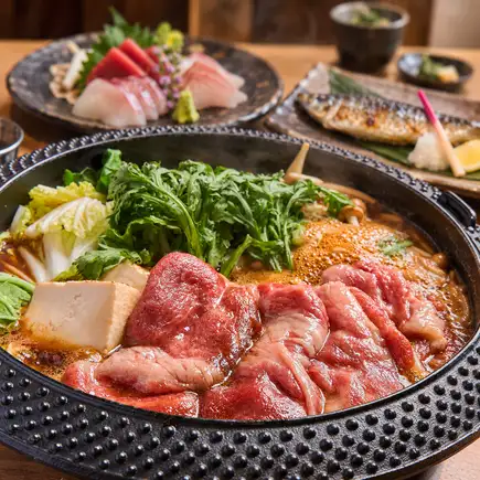 [Kiwami] 2.5-hour all-you-can-drink included [8 dishes 7500 yen] Includes five kinds of sashimi platter, fatty tuna grilled whole sardine, wagyu beef sukiyaki, and more!