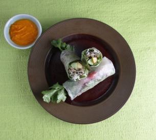 2 mushroom and vegetable spring rolls