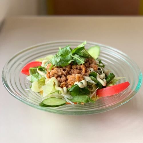 Spicy pork and coriander salad with creamy coriander dressing