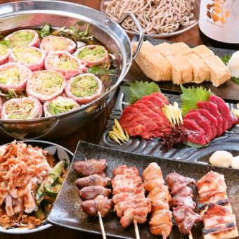 【180分飲み放題付】信州名物の馬刺し、当店自慢の炭火焼き鳥・出汁巻き卵等全7品7700円（税込）