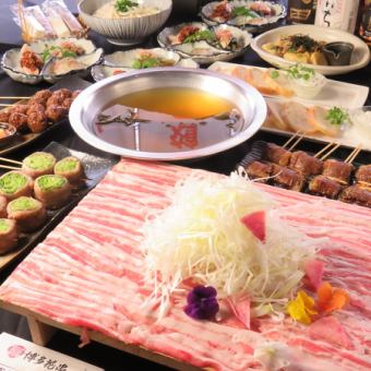 [Hakata Hanakushi course pork shabu hot pot] All-you-can-drink 120 minutes + 11 dishes including pork shabu hot pot 5,500 yen ☆Most popular