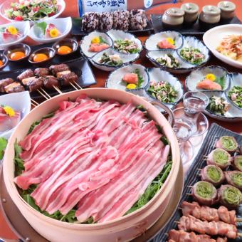 [Jomon-san Seiromushi course] 120 minutes of all-you-can-drink + steamed domestic pork and vegetables, 12 dishes, 6,000 yen