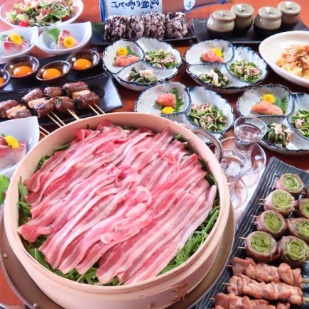 【じょうもんさんコース】120分飲み放題+すき焼き串+国産豚のせいろ蒸しなどアテ9品!6000円