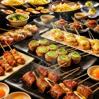 [Hanagushi Takumi Course] 120 minutes all-you-can-drink + 7 types of skewers including lettuce wraps and sukiyaki skewers!! 5000 yen