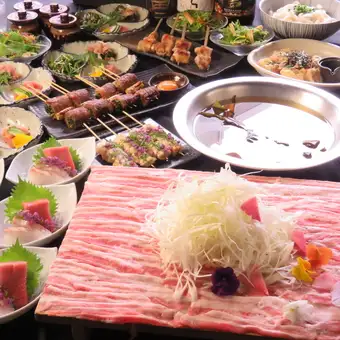 【繩文山豬肉涮涮鍋套餐】120分鐘暢飲+高級高湯蔥花豬肉涮涮鍋，共12道菜，6000日元