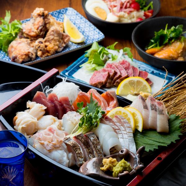 <推薦給酒會☆> 2H無限暢飲4000日元套餐◆您可以享受生魚片和爐端燒的新鮮感！