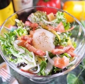 Caesar salad with bacon and soft-boiled egg