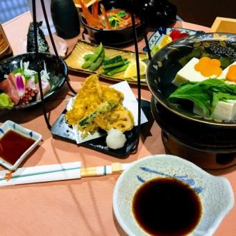 南禅・湯豆腐会席ランチ（お造り 焼き物 天婦羅 一品料理等全10品）お一人様、3520円税込み！■