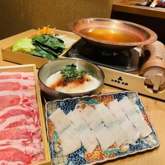 【氷結出汁鱧付しゃぶしゃぶ黄金に輝くお出汁】豚を食べつくす専門店創作コース