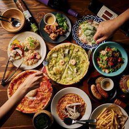 【イタリアンコース】120分飲み放題付!ピザやポテト、唐揚げなど人気メニュー全10品★3500円