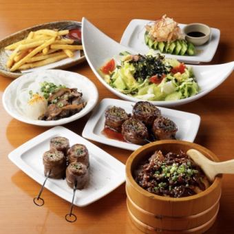 仅限周一至周四的“花套餐（含120分钟无限畅饮）”特制牛肉蔬菜串和烤菜