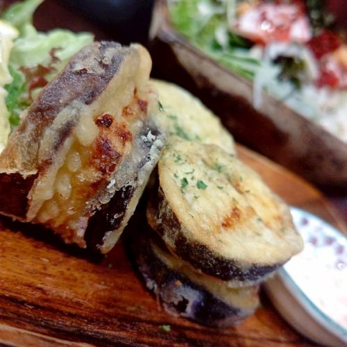 Deep fried eggplant sandwich