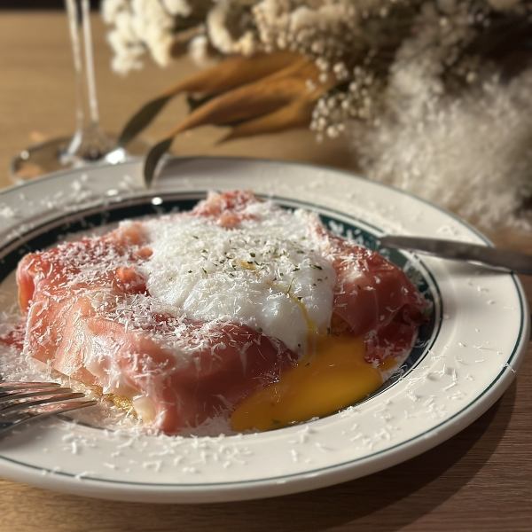 Carozza with Poached Poached Ham and Eggs ~Pecorino Cheese Covered~