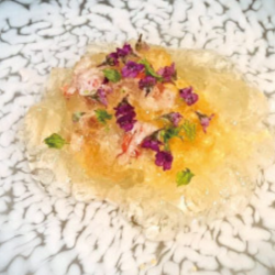 Sea urchin, grilled eggplant, yuba, and spiny lobster with jelly