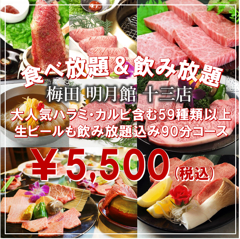 【食べ飲み放題/5500円】大人気の・ハラミ・カルビなど＜全59種類以上＞『90分食べ放題コース』