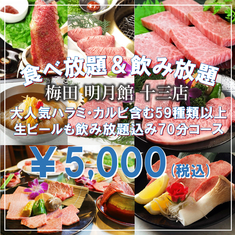 【食べ飲み放題/5000円】大人気の・ハラミ・カルビなど＜全59種類以上＞『70分食べ放題コース』