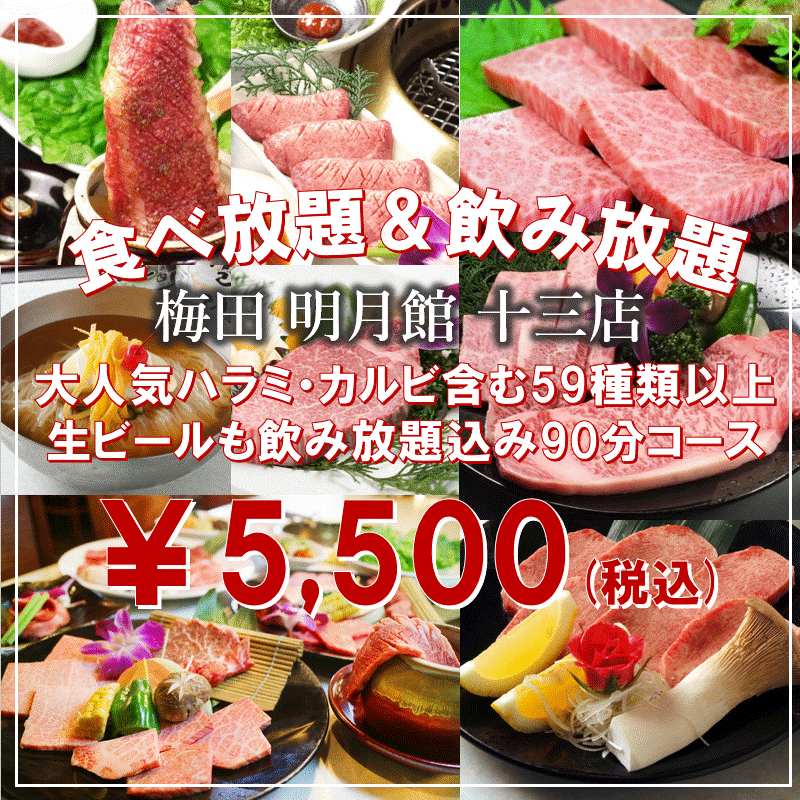 【食べ飲み放題/5500円】大人気の・ハラミ・カルビなど＜全59種類以上＞『90分食べ放題コース』