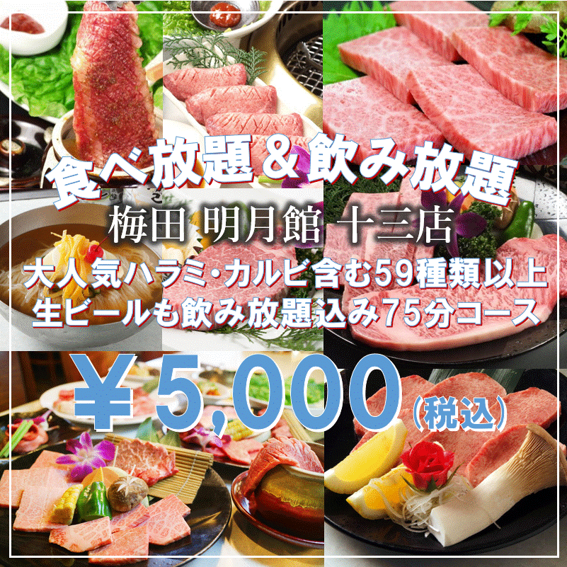 [All-you-can-eat/5,000 yen] Over 59 varieties of popular dishes including skirt steak and kalbi. 75-minute all-you-can-eat course