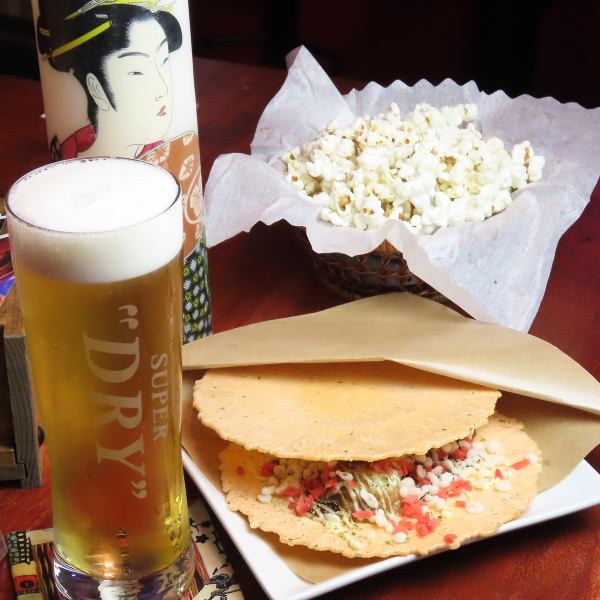 【生ビールに合うお供】たこ焼きせんべいやその他お任せおつまみがおススメ!