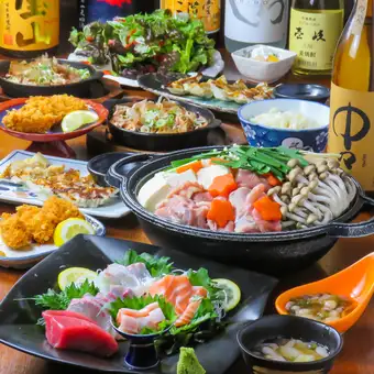『九州食彩水炊きコース』★刺身盛り合わせや地鶏水炊き等♪飲放題付9品5,000円