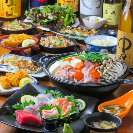 "Kyushu Cuisine Mizutaki Course" ★ Includes sashimi platter, local chicken mizutaki, and more! 9 dishes with all-you-can-drink for 5,000 yen