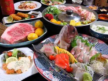 Luxury Fresh Seafood and Wagyu Beef Sukiyaki Hot Pot "Luxury Course" ★ Miyazaki Jidori Chicken Nanban ♪ 10 dishes with all-you-can-drink for 6,000 yen