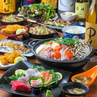 10月末まで『九州食彩水炊きコース』★刺身盛り合せや地鶏の水炊き鍋等♪飲放題付9品5,000円