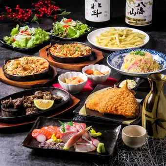 『宴会コース（鍋なし）』★刺身盛りや地鶏炭焼き♪飲放題付8品5,000円