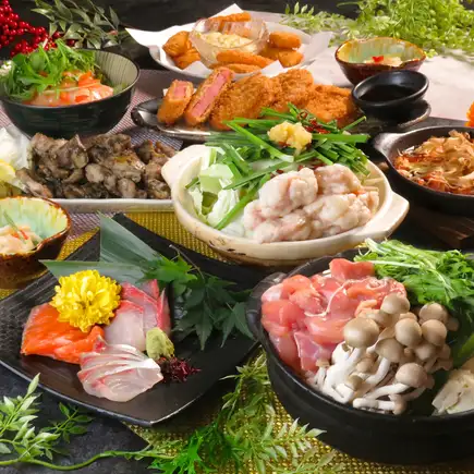 [Kantekiya Unified 'Year-End Selectable Hot Pot' Course] 8 dishes including 3 kinds of sashimi and charcoal-grilled chicken thigh, etc. 《2-hour all-you-can-drink included》 5,500 yen