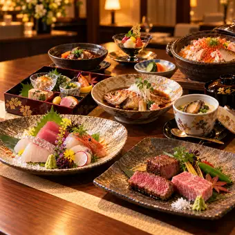 ★最上位コース完全銘々盛【厳選肉食べ比べ、鮑とすっぽん、雲丹の茶碗蒸し】等9品12,500円