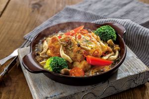 烤鸡肉和姬菇蒜蓉酱