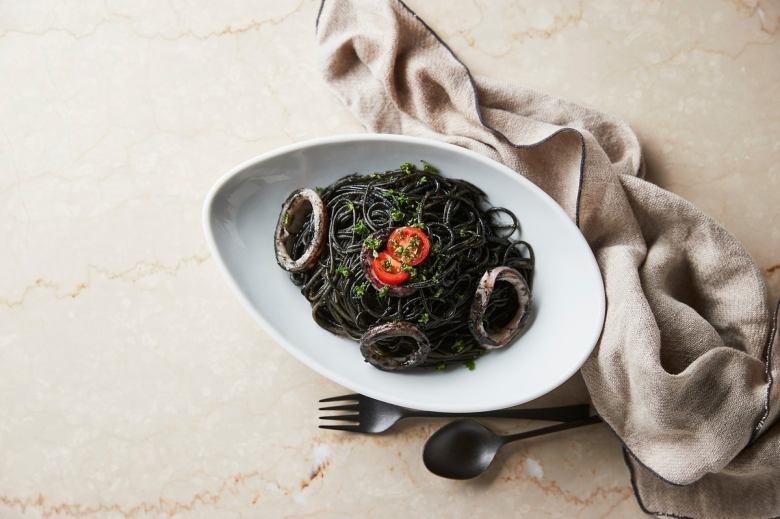 Very thick squid ink/shrimp and bacon Genovese