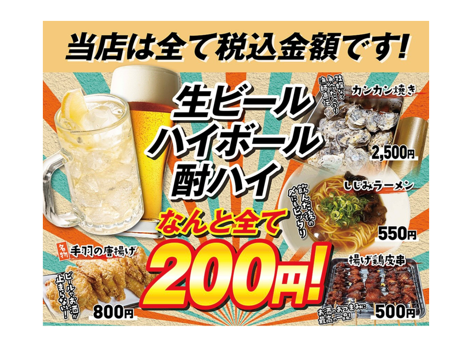 該居酒屋位置便利,距離阪急吹田站僅 5 分鐘步行路程,提供各種菜餚。