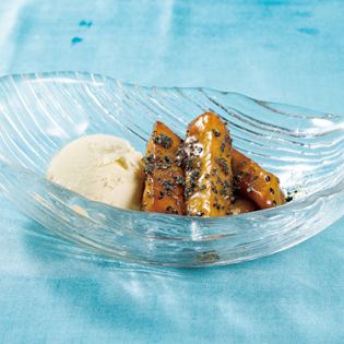 Buckwheat ice cream and candied sweet potato